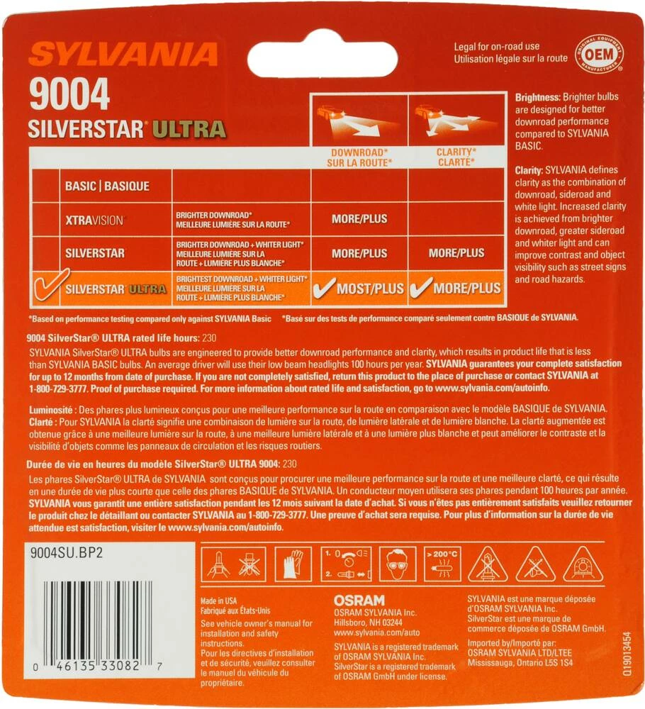 9004 Sylvania SilverStar® ULTRA Halogen Headlight Bulb, Whiter Light, 2-pk - Image 10
