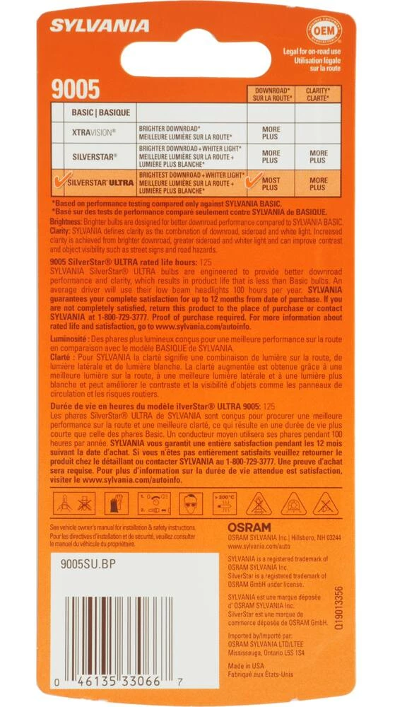 9005 Sylvania SilverStar® ULTRA Halogen Headlight Bulb, Whiter Light, 1-pk - Image 6