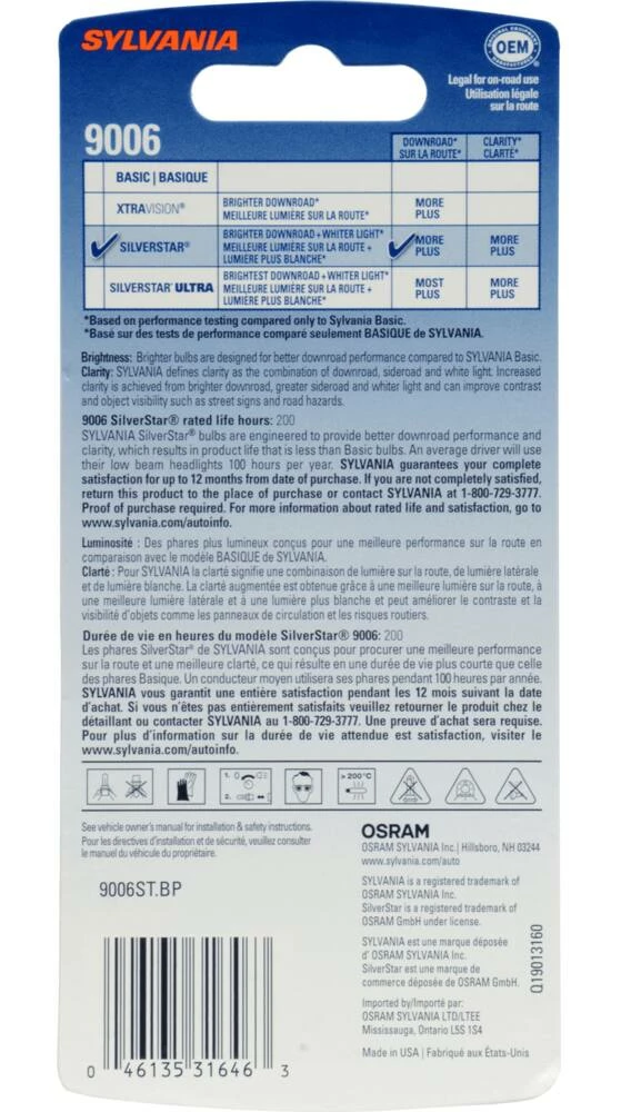 9006 Sylvania SilverStar® Halogen Headlight Bulb, Whiter Light, 1-pk - Image 6