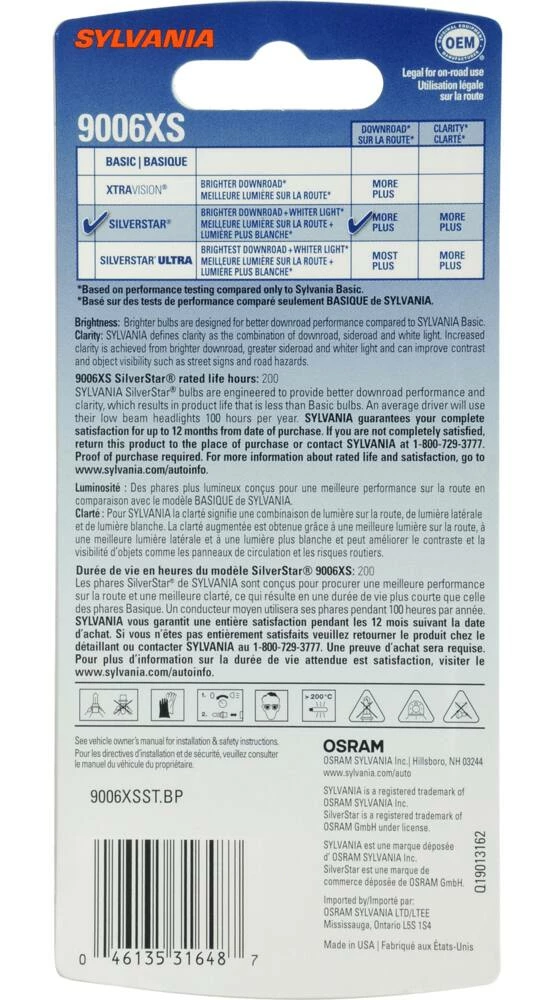 9006XS Sylvania SilverStar® Halogen Headlight Bulb, Whiter Light, 1-pk - Image 9