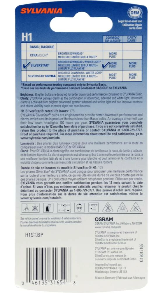 H1 Sylvania SilverStar® Halogen Headlight Bulb, Whiter Light, 1-pk - Image 10