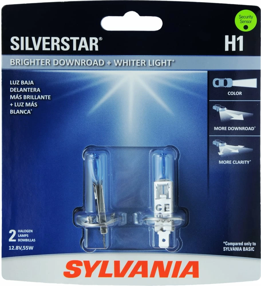 H1 Sylvania SilverStarĀ® Halogen Headlight Bulb, Whiter Light, 2-pk - Image 2
