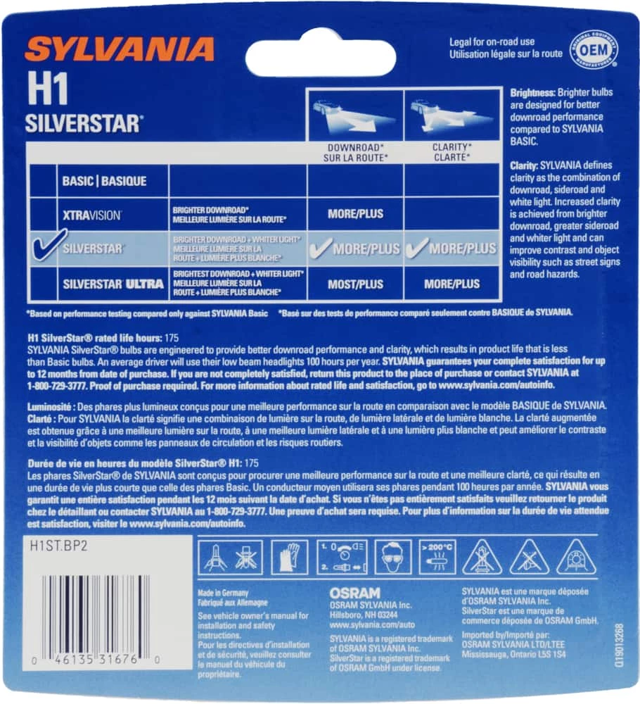 H1 Sylvania SilverStarĀ® Halogen Headlight Bulb, Whiter Light, 2-pk - Image 9