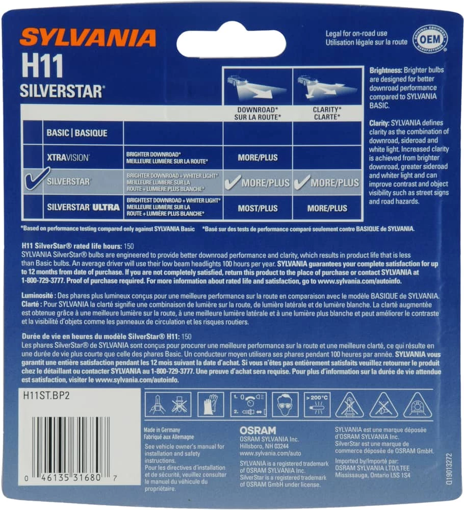 H11 Sylvania SilverStar® Halogen Headlight Bulb, Whiter Light, 2-pk - Image 9
