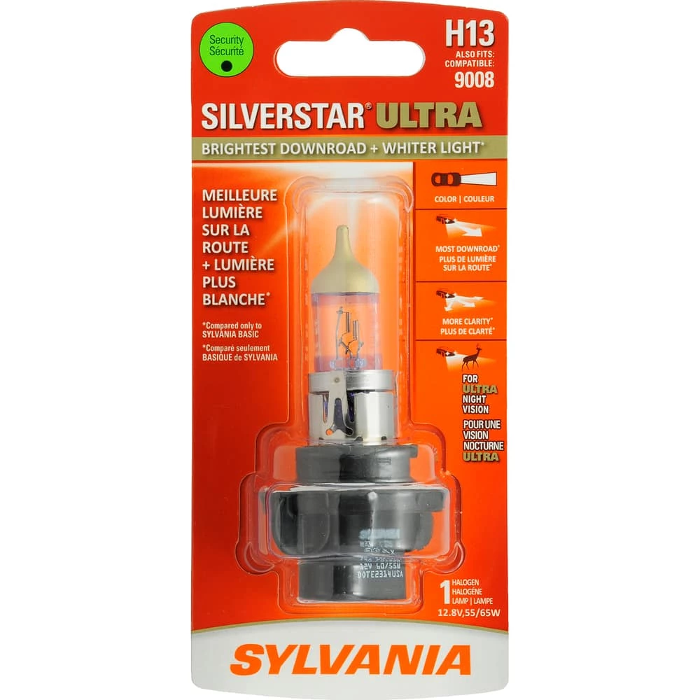 H13 Sylvania SilverStarĀ® ULTRA Halogen Headlight Bulb, Whiter Light, 1-pk