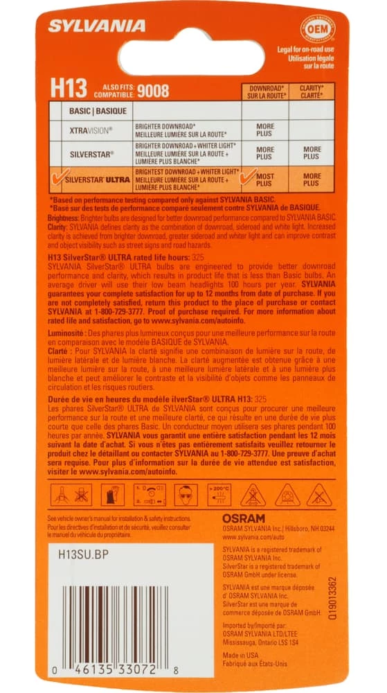 H13 Sylvania SilverStarĀ® ULTRA Halogen Headlight Bulb, Whiter Light, 1-pk - Image 9