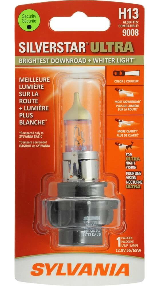 H13 Sylvania SilverStarĀ® ULTRA Halogen Headlight Bulb, Whiter Light, 1-pk - Image 2