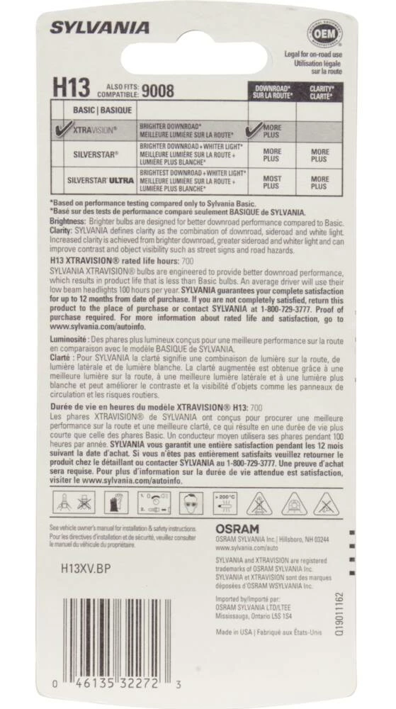 H13 Sylvania Halogen Headlight Bulb, 1-pk - Image 7