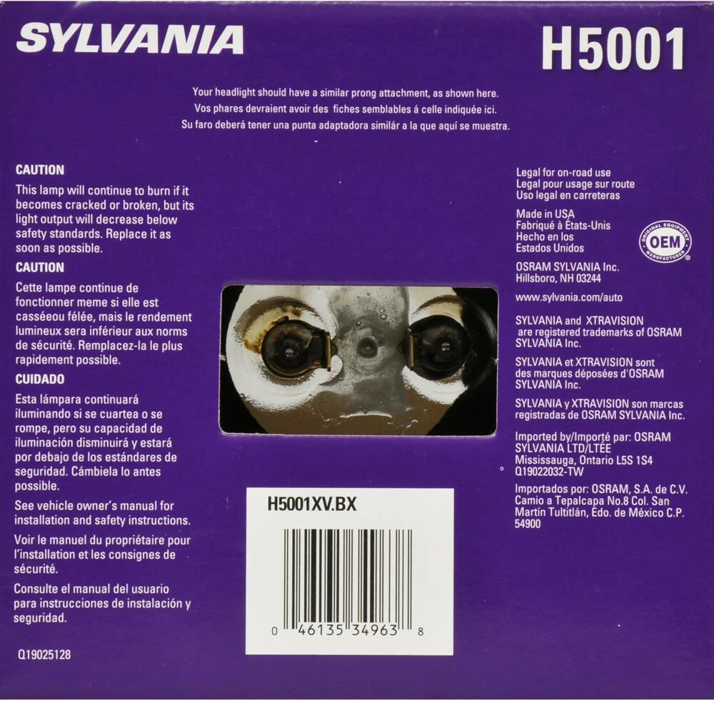 H5001 Sylvania XtraVision® Sealed Beam Headlight, Brighter Light, 1-pk - Image 2