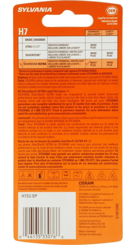 H7 Sylvania SilverStar® ULTRA Halogen Headlight Bulb, Whiter Light, 1-pk - Image 8