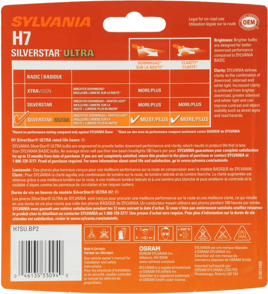 H7 Sylvania SilverStar® ULTRA Halogen Headlight Bulb, Whiter Light, 2-pk - Image 5