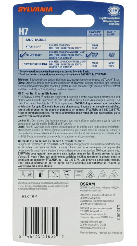 H7 Sylvania SilverStar® Halogen Headlight Bulb, Whiter Light, 1-pk - Image 8