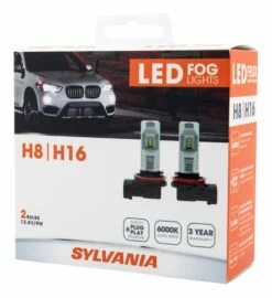 H8/H16 Sylvania ZEVO® LED Fog Lights, 6000k Cool White Light, 2-pk