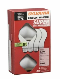 Sylvania A19 E26 Base Lamp Halogen Light Bulbs, 2750K, 1200 Lumens, Soft White, 100W, 4-pk