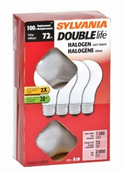 Sylvania A19 E26 Base Lamp Dimmable Halogen Light Bulbs 1280 Lumens, Soft White, 100W, 4-pk