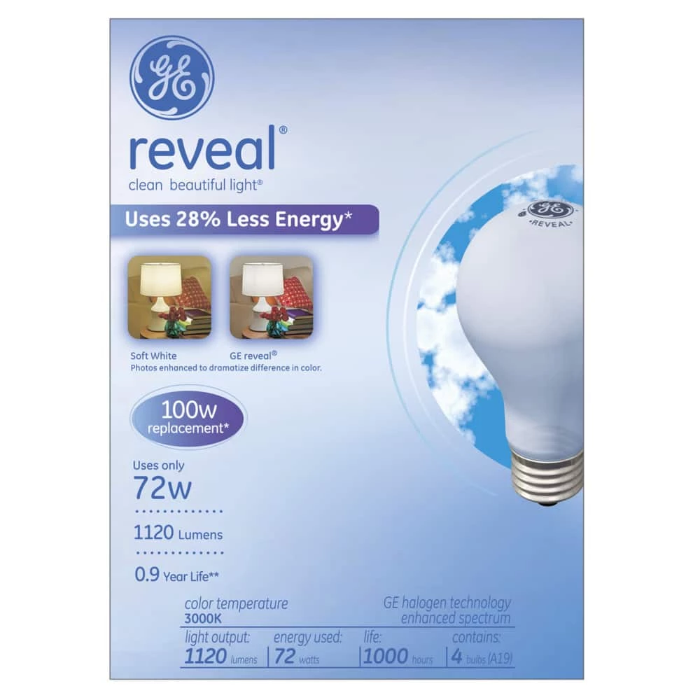 Sylvania A19 E26 Base Lamp Dimmable Halogen Light Bulbs 1280 Lumens, Soft White, 100W, 4-pk - Image 2