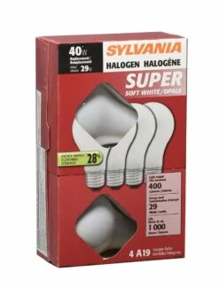 Sylvania A19 E26 Base Halogen Light Bulbs, 2750K, 400 Lumens, Soft White, 40W, 4-pk
