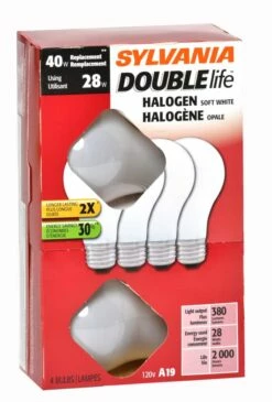 Sylvania A19 E26 Base Lamp Dimmable Halogen Light Bulbs, 340 Lumens, Soft White, 40W, 4-pk