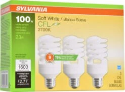 Sylvania Fluorescent Non-Dimmable Light Bulbs, 2700K, 1600 Lumens, Soft White, 100W, 3-pk