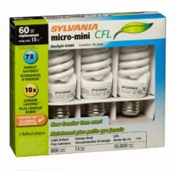 Sylvania Micro-Mini Non-Dimmable Light Bulbs, 6500K, 800 Lumens, Daylight, 60W, 3-pk