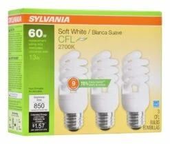 Sylvania Fluorescent Non-Dimmable Light Bulbs, 2700K, 850 Lumens, Soft White, 60W, 3-pk